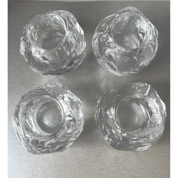KOSTA BODA Ann Wolff Snowball Candle Holders Votive 4 pc Set L SWEDEN With Box - Picture 8 of 11